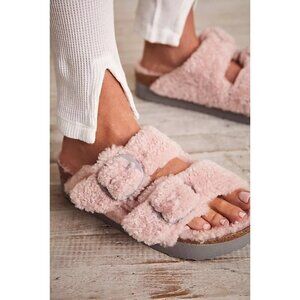 Birkenstock Pink Shearling Two-Strap Sandals